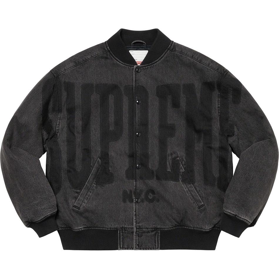 Supreme Washed Knockout Denim Varsity Ceket Siyah | TR439AP