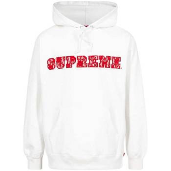 Supreme Dantel Detail Logo Kapüşonlu Sweatshirt Beyaz | TR475XF