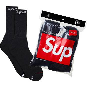 Supreme Hanes® Crew Socks (4 Pack) Çorap Siyah | TR105GL