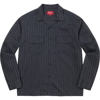 Supreme Pinstripe Linen Gömlek Lacivert | TR372CE