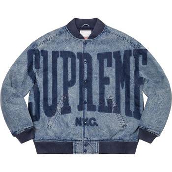 Supreme Washed Knockout Denim Varsity Ceket Lacivert | TR437OR