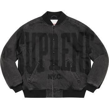 Supreme Washed Knockout Denim Varsity Ceket Siyah | TR439AP